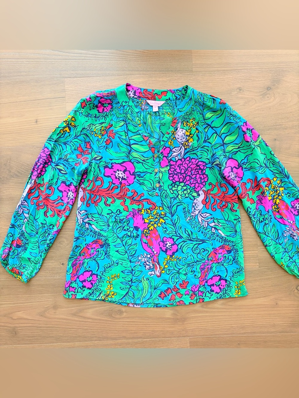 Lilly Pulitzer Elsa Shake Your Tail Feathers Parrot Blouse